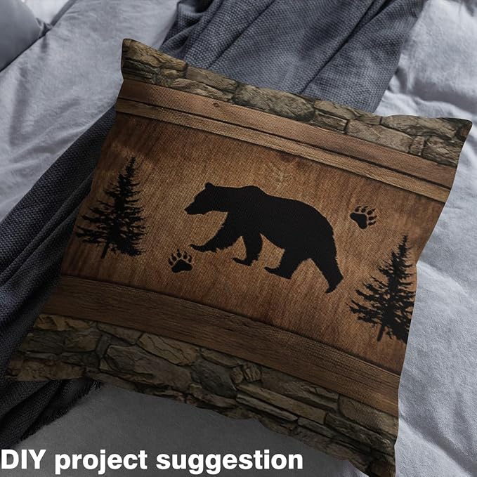 Rustic Bear Fabric by The Yard, Vintage Wildlife Silhouette Waterproof Outdoor - Image 3