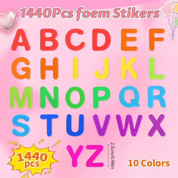1440 Pcs Foam Letter Stickers, 10 Colors 1 Inch 3D Self-Adhesive EVA ABC - Image 3