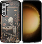 Case for Samsung Galaxy S23 Case, Skeleton Reader Goth Floral Design Hybrid by Kapadiy