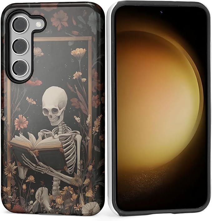 Case for Samsung Galaxy S23 Case, Skeleton Reader Goth Floral Design Hybrid by Kapadiy