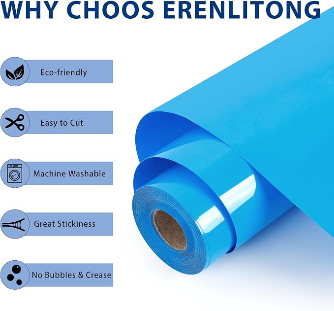 RENLITONG Lake Blue Iron on Vinyl 12Inch by 20ft Roll Heat Transfer Vinyl - Image 2