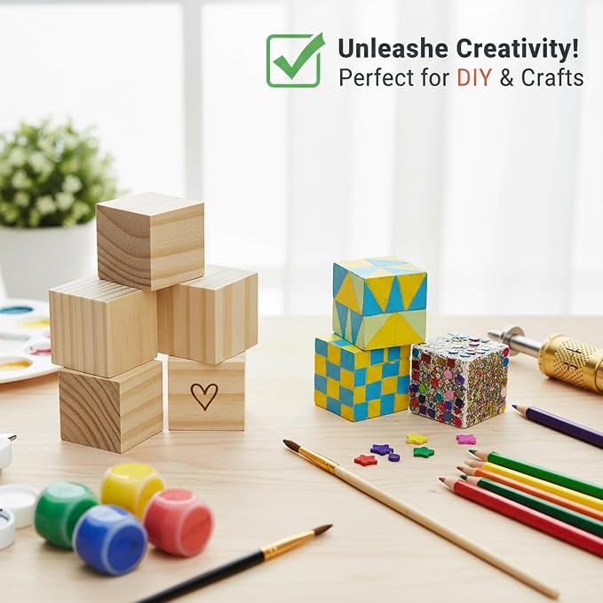 Wooden Blocks for Crafts, Unfinished Wood Cubes, 1.5 Inch Natural Wood Blocks - Image 5