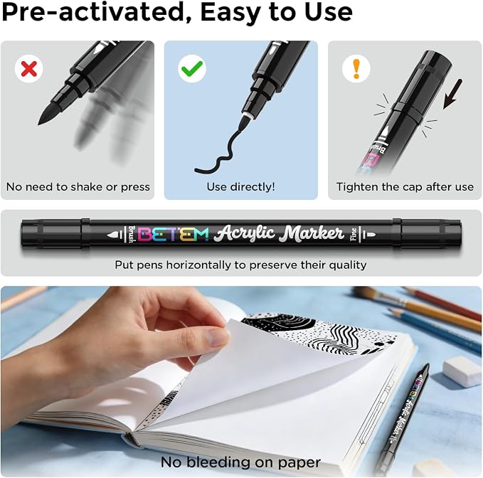 Betem Dual Tip Acrylic Paint Pens, 2 Black Paint Markers - Image 5