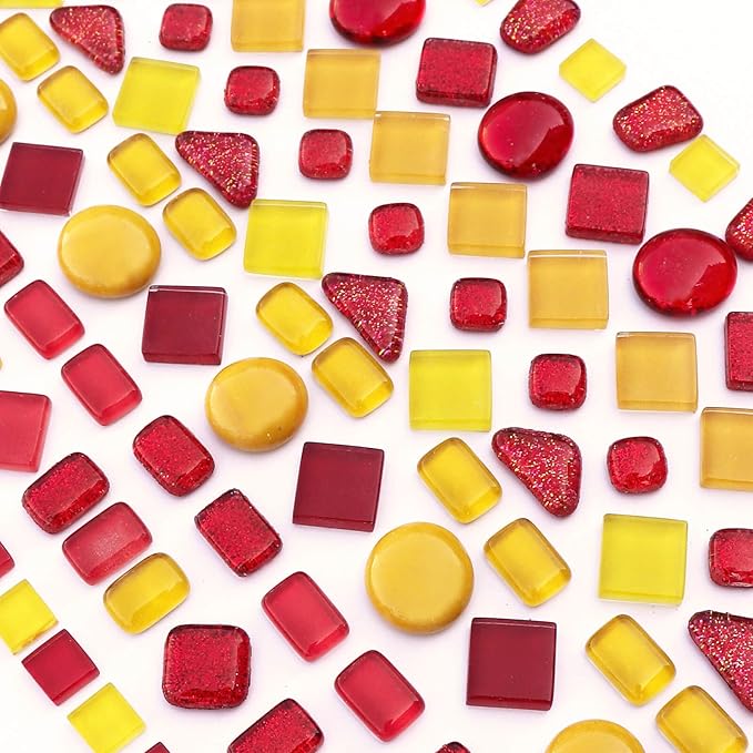 LITMIND Assorted Orange Red Irregular Crystal Mosaic Tiles, 9oz Value Pack by LITMIND