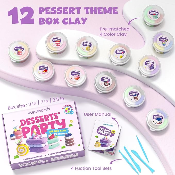 JUPITEARTH Air Dry Clay for Kids, 12 Desserts Theme Party Modeling Clay Set | - Image 2