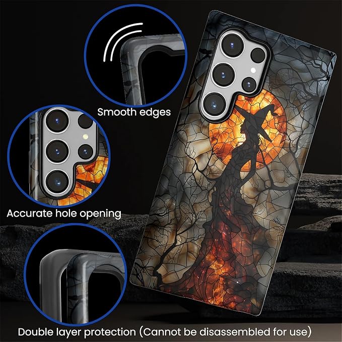 Case for Samsung Galaxy S23 Ultra Case, Halloween Witch Moon Stained Glass - Image 5