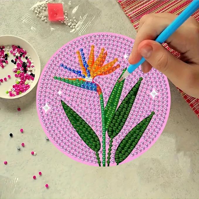 Clendo 8 Pcs Green Plants Diamond Painting Coasters Kits - Image 6