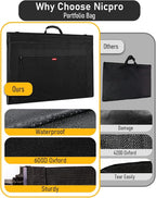 Nicpro Light Weight Art Portfolio Bag, 24x36 Black Art Canvas Portfolio Case - Image 6