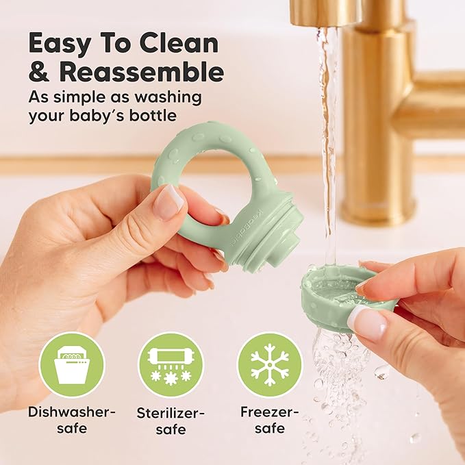 KeaBabies Baby Fruit Feeder 2pk - Silicone Baby Food Feeder for Babies 6-12 Months, Breast Milk Popsicle for Teething, Weaning, Freeze Frozen Solid Food, BPA-Free Infant Feeding Essential (Soft Fern)