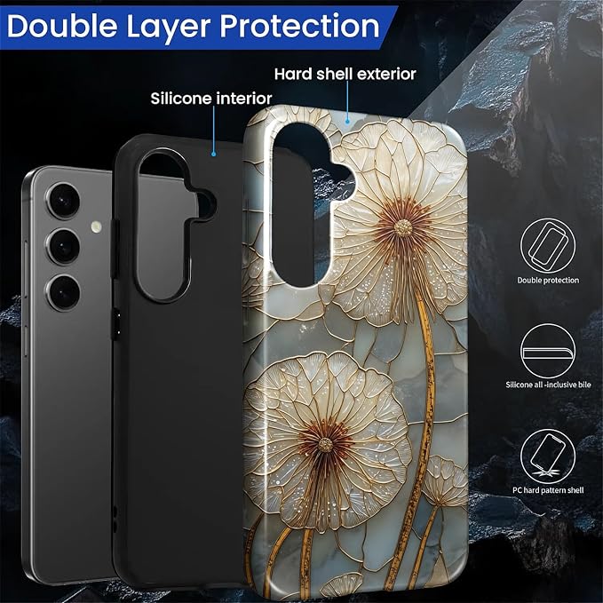 for Samsung Galaxy S25 Case, Dandelion Stained Glass Pattern Glossy 2 in 1 - Image 3