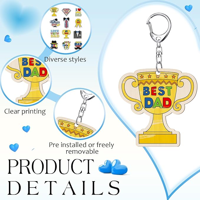 RattanView 24 Pcs Dad Craft Color Your Own Keychains DIY Craft Wooden Blank - Image 3