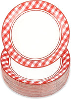 100 PCS Red and White Checkered Plates, Disposable 7 Inch Plaid Paper Dessert by Unknown