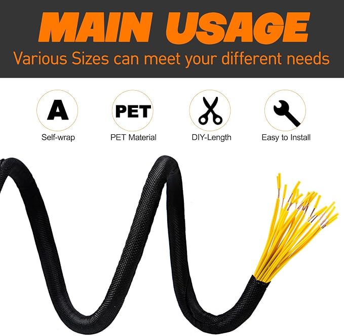 Split Braided Sleeve Cable Management Wire Loom Cord Covers - Image 5