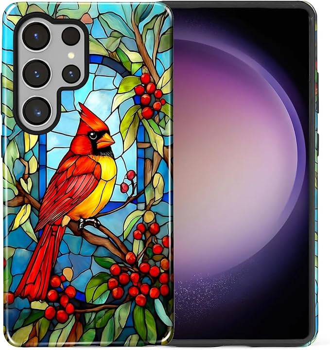 for Samsung Galaxy S25 Ultra Case, Stained Glass Cardinal Bird Pattern Glossy 2 - Image 2