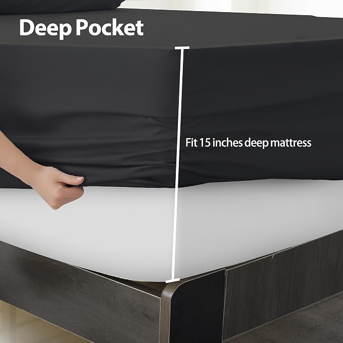 California King Size Fitted Sheet Only Black, 100% Egyptian Cotton 600 Thread - Image 3