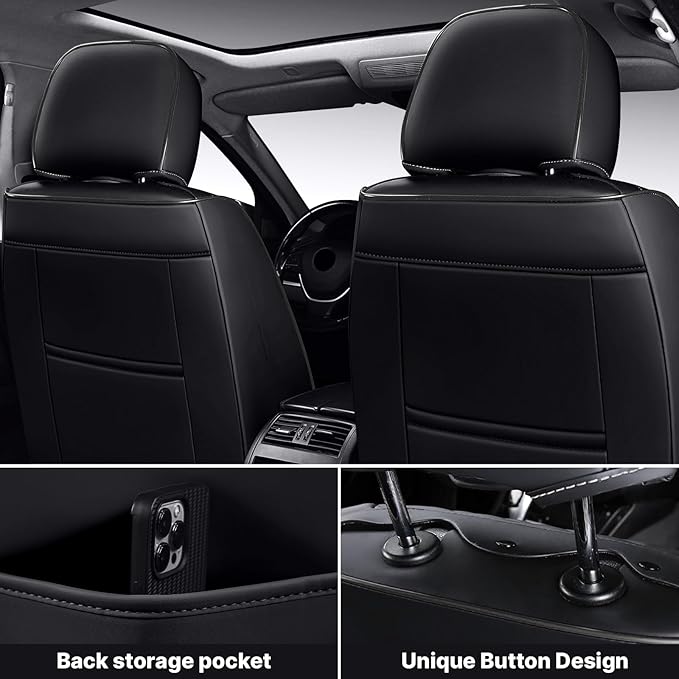 Car Seat Cover Full Set, Waterproof Leather Seat Cover,Front and Rear Auto Seat Cover, Breathable Car Seat Cushion, Full Coverage Car Seat Protector Universal Fit Most Cars (5 Seat,Black)