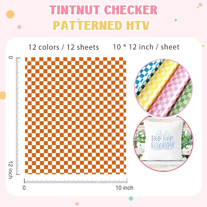 Tintnut Watercolor Checkerboard Heat Transfer Vinyl, Checker pattern PU HTV - Image 2