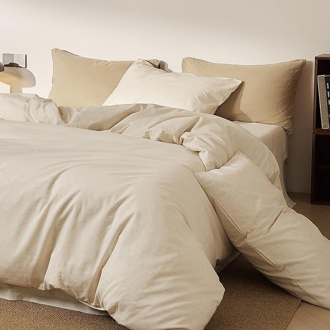mixinni 3 Piece Washed Cotton Linen Blend Duvet Cover Set King Size, Soft by mixinni
