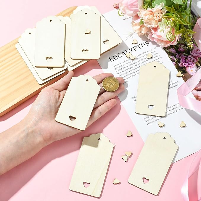 48 pcs Rectangle Theme Unfinished Wood Cutout Bookmarks Coffee Blank Heart Wood - Image 4