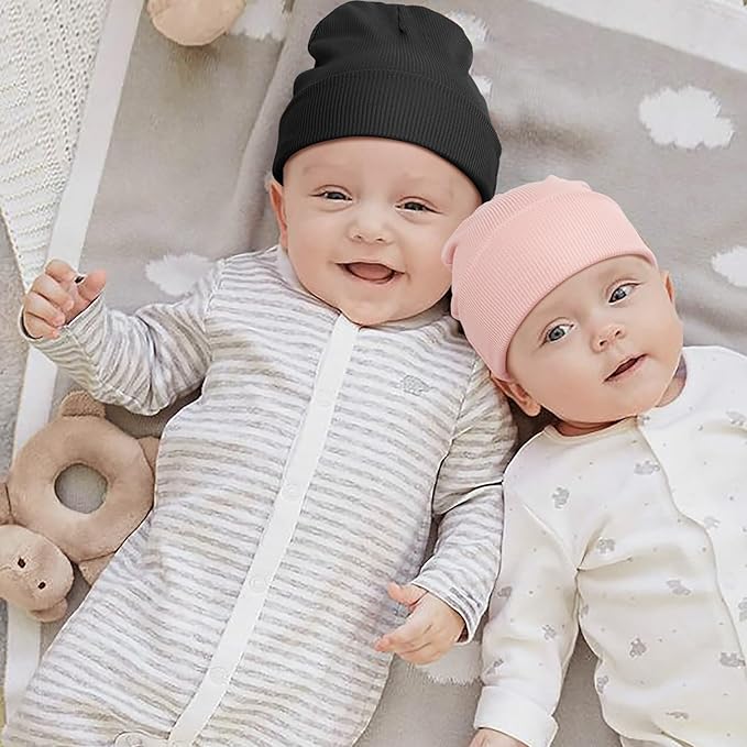 DRESHOW BQUBO 6 Pack Baby Newborn Hats Set for Unisex Infant Newborn Toddler Soft Beanie Hat for Boys Girls 0-24 Months