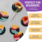 Punch Needle Coasters Kit for Beginners Adults, 6 Pattern Embroidery Scenery - Image 3