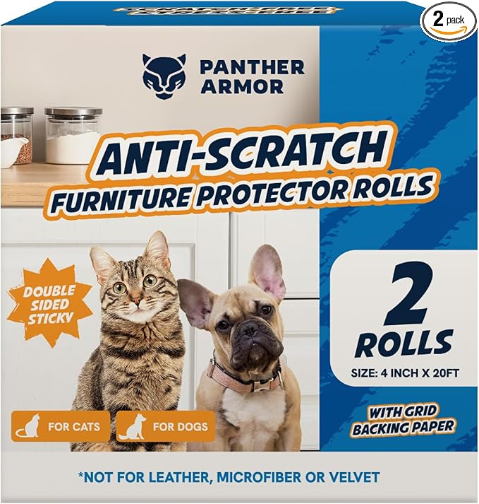 2 Rolls Cat Scratch Furniture Protector Tape – Double-Sided Sticky Training – by PantherArmor