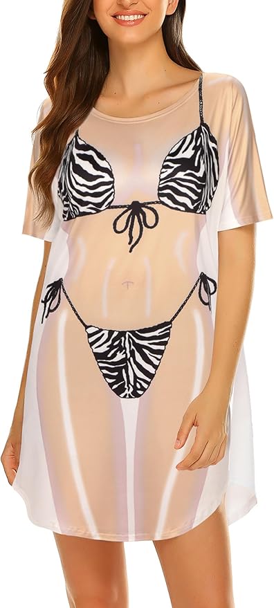 Ekouaer Women's Bikini Shirt Cover Up Short Sleeve Cute Bikini Print Cover-Up by EKOUAER