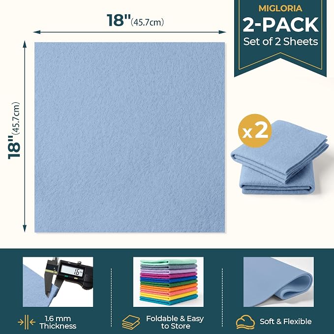 Felt Fabric Sheet 18 x 18 Inch, 1.6mm Thick | Soft and Flexible Nonwoven - Image 2
