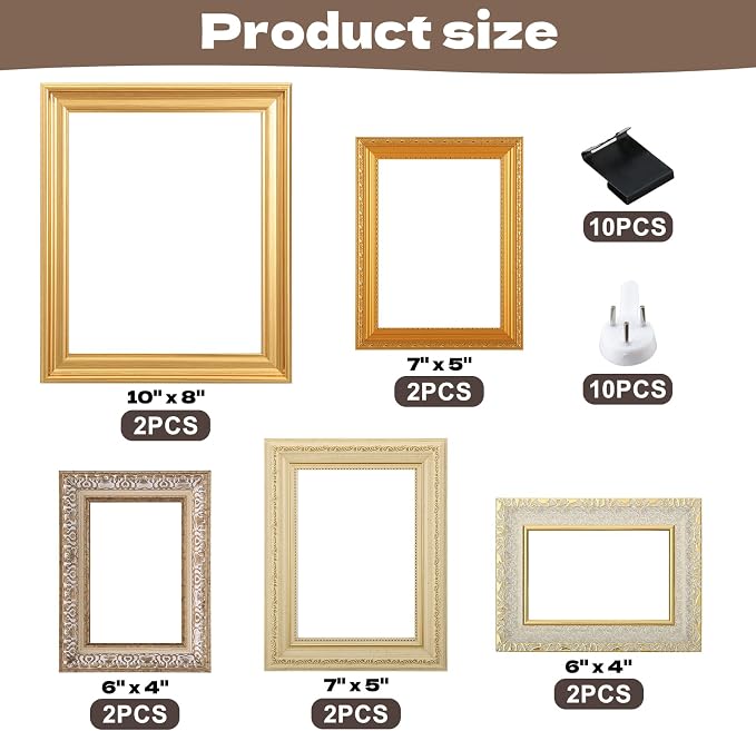 10 Pack Vintage Picture Frames for Wall or Tabletop Display Ornate Vintage - Image 2