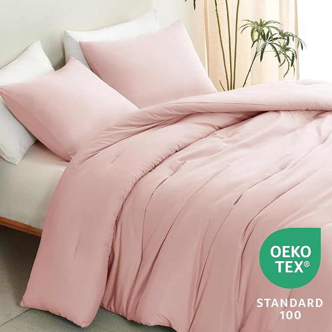CozyLux King Size Comforter Set Blush Pink, 3 Pieces Solid Comforters King Size - Image 4