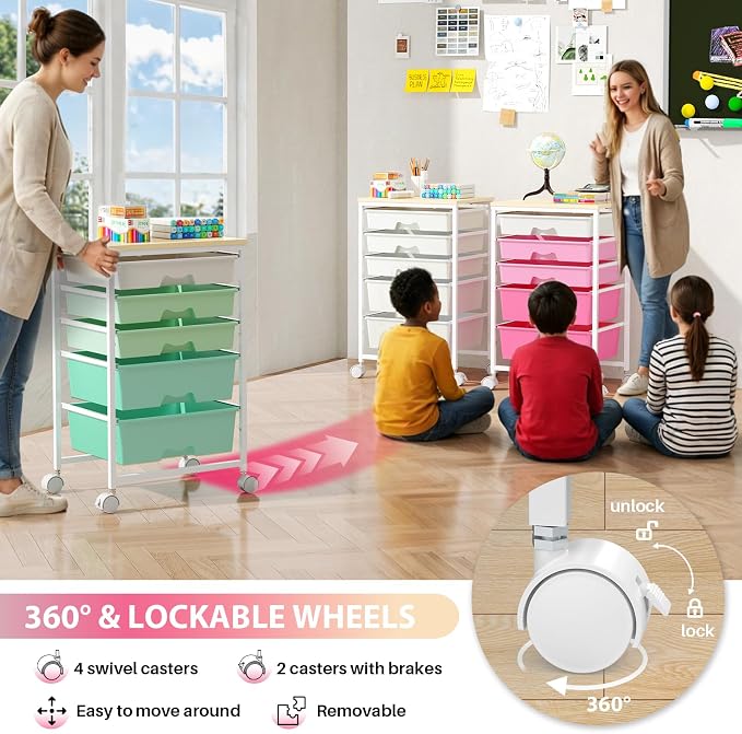 Goovilla Rolling Cart with Drawers, Utility Cart Organizer with 5 Removable - Image 5