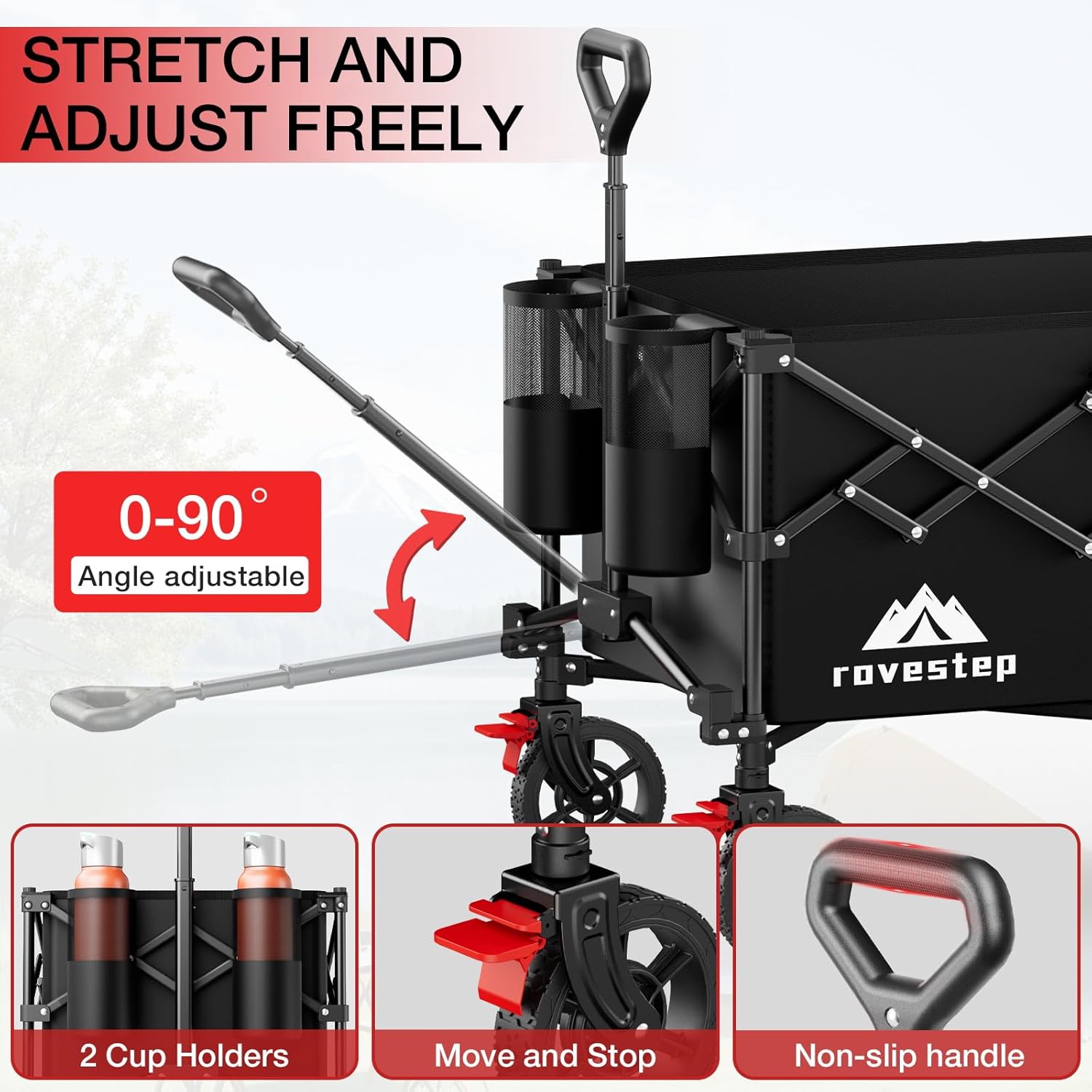 Collapsible Wagon Cart Heavy Duty Utility Carts with All Terrain Wheels for Garden, Grocery, Camping, Sports, Shopping, and Outdoor Use - 360lbs Capacity, Foldable, Portable, 145L Large Wagon