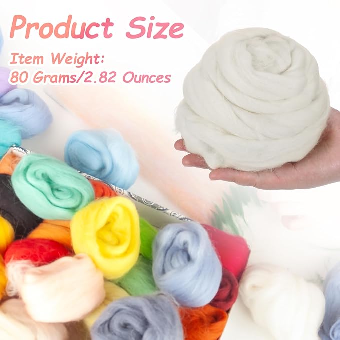 PATIKIL Wool Roving Yarn, 80G/2.82OZ Soft Felting Wool Pure Chunky Roving Yarn - Image 2