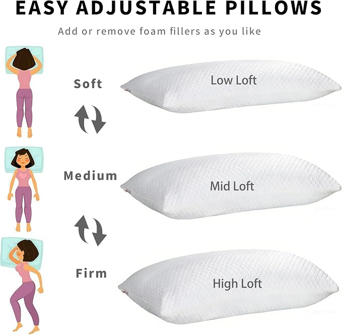 Cooling Pillow for Sleeping Twin Size Set of 2, Shredded Memory Foam Pillows - Image 7