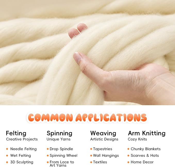 3.53oz Wool Roving: Needle Felting Wool White Roving Wool Felting Supplies Pure - Image 4