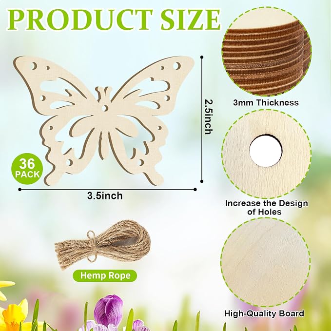 36PCS Wooden Hollow Butterfly Ornaments to Paint, 6 Styles DIY Blank Unfinished - Image 7