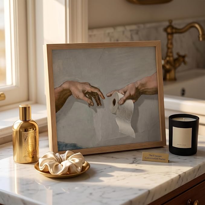 Funny Bathroom Wall Art, The Creation of Adam Toilet Paper Canvas Print - Image 3