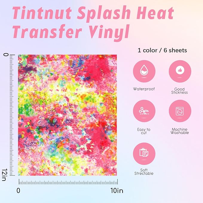 Tintnut Pink Green Splash Heat Transfer Vinyl, stretch washable, works - Image 2