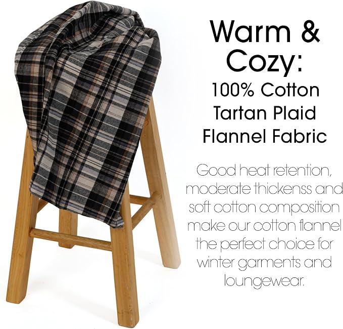Pico Textiles 4 Yards Bolt Tan and Black Tartan Plaid Flannel Fabric - Image 3