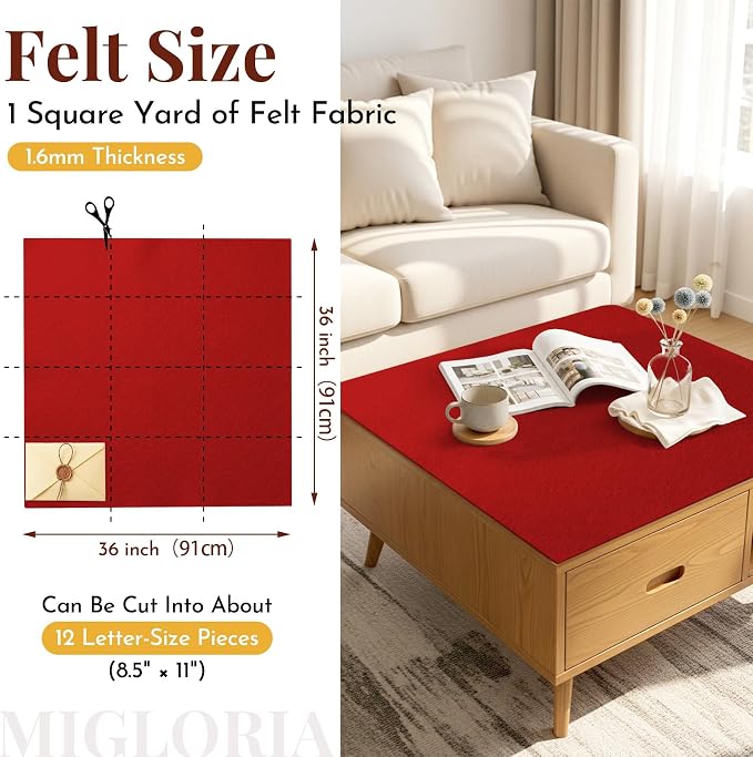 Large Felt Fabric Sheet 36 x 36 Inch, 1.6mm Thick | Soft nonwoven felt - Image 2