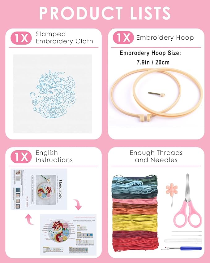 TINDTOP Embroidery Kit for Beginners Adult, Dragon Embroidery Kit for Beginners - Image 2