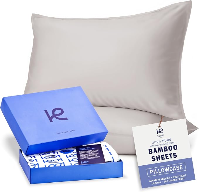 Kickoff Viscose Bamboo Pillowcase, 100% Organic Hidden Zippered Viscose Bamboo by KickoffHome
