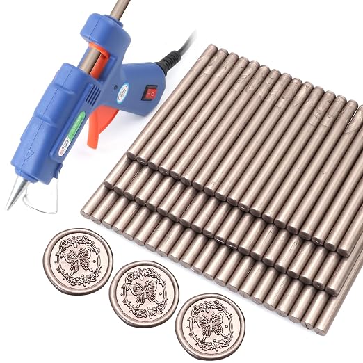60pcs Wax Seal Sticks with Glue Gun Kits, Champagne Gold Sealing Wax Sticks by HOSEALING