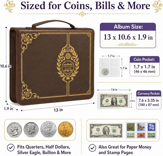 Coin Collection Book Holder for Collectors, 200 Pockets Collecting Album& 30 - Image 5