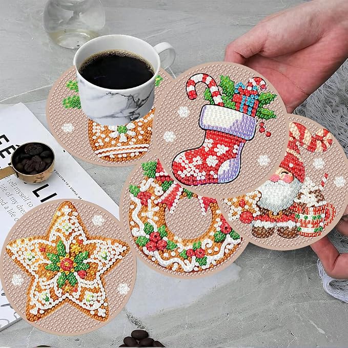 ijbnhd 8 Pcs Christmas Diamond Painting Coasters Kits Diamond Art Coasters | - Image 4
