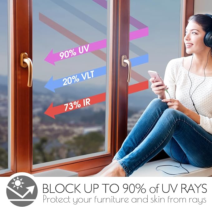 HIDBEA One Way Privacy Window Film, Daytime Mirror Reflective Heat Control UV - Image 3