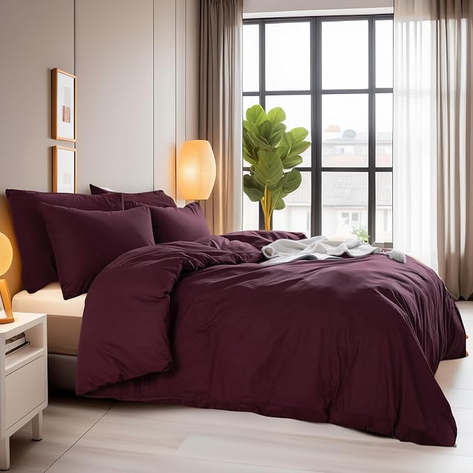 NEXHOME PRO Duvet Cover Set Queen Size Linen Look Textured 100% Washed Cotton - Image 3