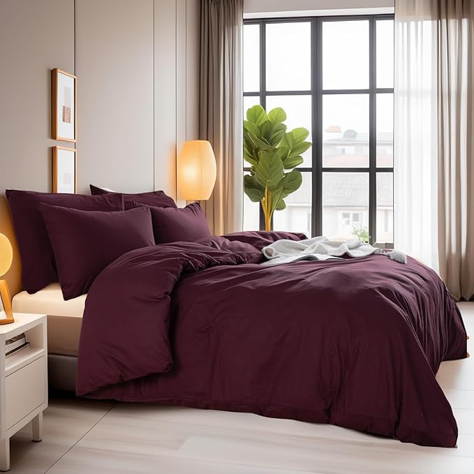 NEXHOME PRO Duvet Cover Set 100% Washed Cotton Full Size Linen Feel Textured - Image 2