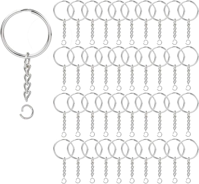 KANSPHY 100 Pack Key Ring with Chain and Open Jump, 1 inch Split Round Keychain by KANSPHY