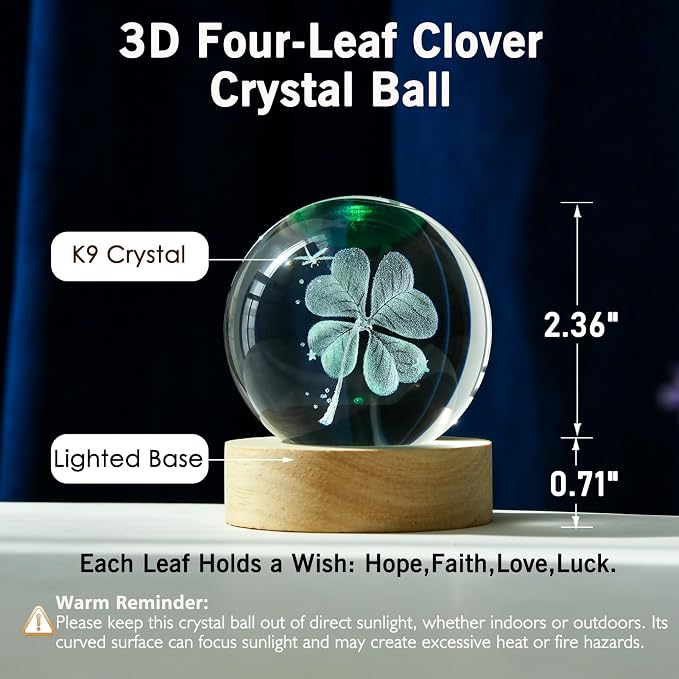 3D Four-Leaf Clover Crystal Ball 60mm Good Luck Gifts Ideas - Image 4